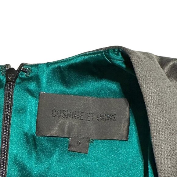 CUSHNIE ET OCHS V Neck Pleated Silk/Wool Sleeveless Top Grey/Green - Picture 5 of 6